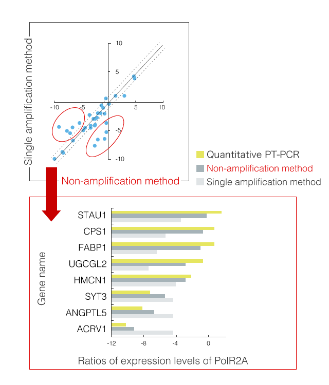 Detection results of non-amplification method and amplification method